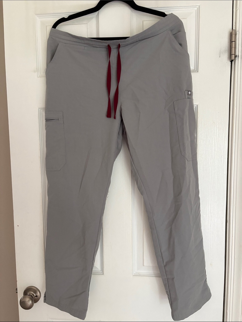 Figs Light Gray Jogger Pants with Burgundy Drawcord